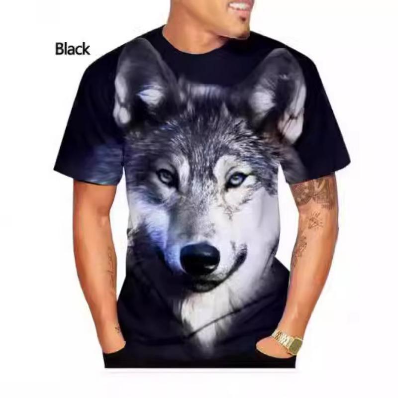 Summer Round Neck 3D Wolf Printed Top Fashionable Casual Short Sleeved Men's T-shirts