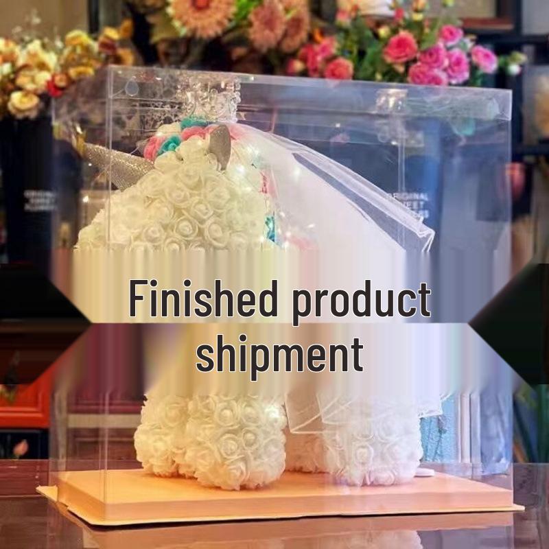 Qixi Unicorn Rose Preserved Flower & Teddy Bear Gift Set for Girlfriend or Kids