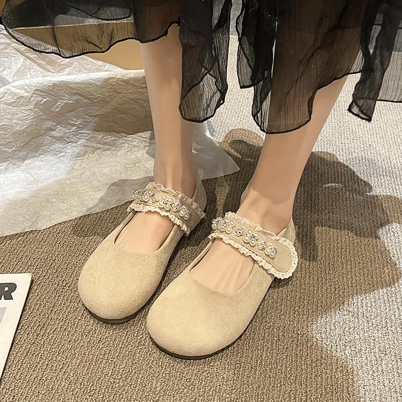 Gentle evening breeze Mary Jane shoes women's 2025 spring new niche matte single shoes with skirts Velcro shoes