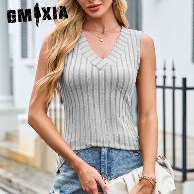 Spring Summer Sleeveless Knitted Large V-neck Solid Color Pit Strip Pullover Vest Jane