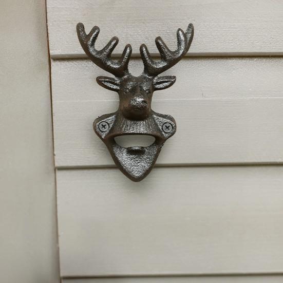 Yousheng Elk Cow Head Bottle Opener, Wall Mounted Beer Cap Remover, Rustic Iron Opener for Home Bar, Industrial Decor