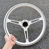 JDM Bílý Klasický Styl Volantu 15palcový Univerzální Vintage Auto Sportovní Volant Chromovaný Paprsek
