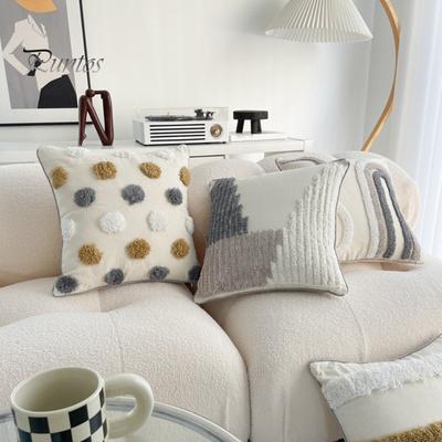 Cuscino Boho con motivo a corda intrecciata e nappe, morbido cuscino in lino di cotone testurizzato per divano letto ufficio