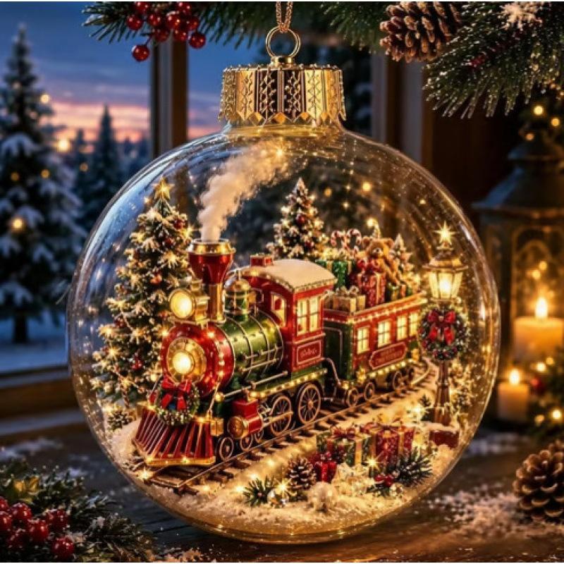 10cm Glowing Christmas Ball Clear Sphere Ornament Luminous Santa Tree Pendant Holiday Decor for Home Xmas Window Gif