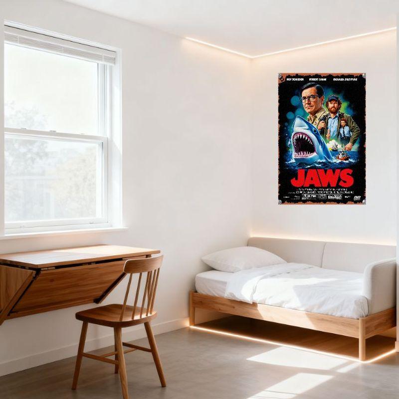 Jaws Vintage Movie Poster Metal Tin Sign, Roy Scheider Robert Shaw Richard Dreyfuss, Great White Shark, Home Bar Man Cave Decor,