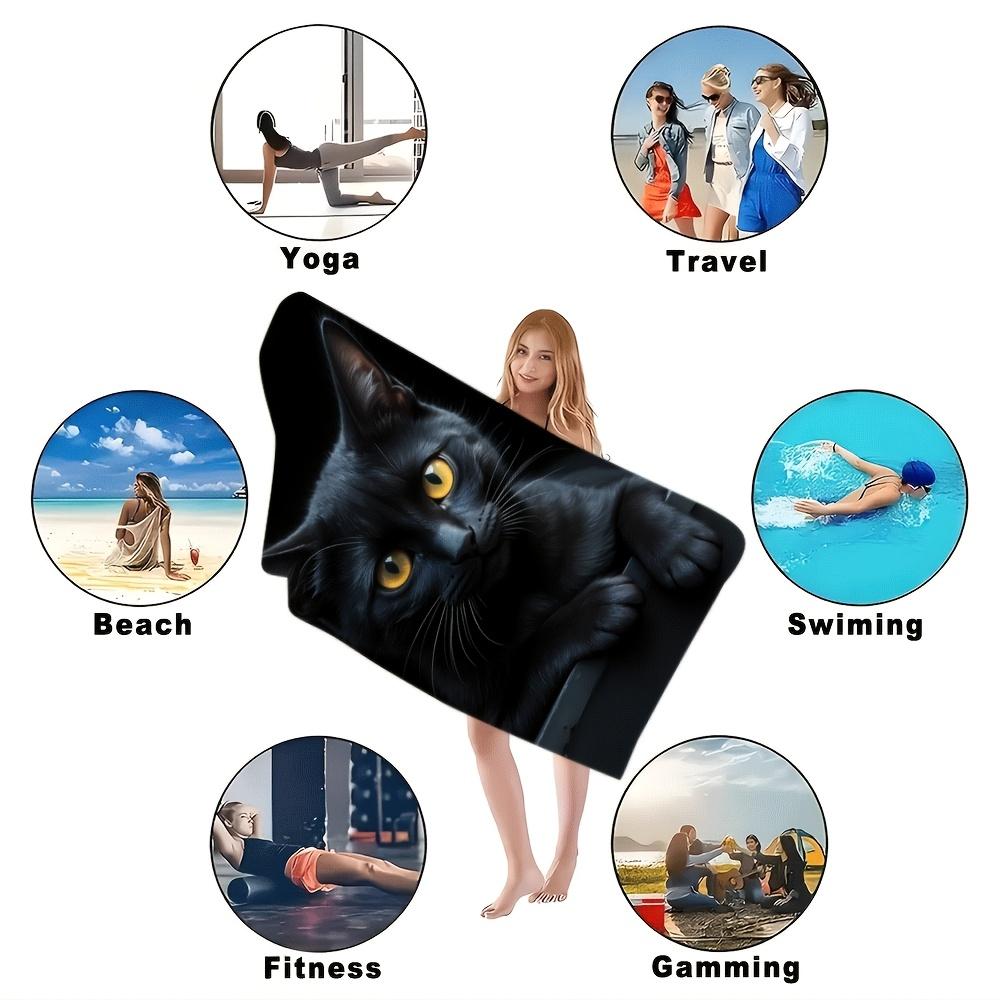 Telo Mare Gatto Nero Vivace, Stampa Artistica Occhi Gialli Asciugatura Rapida Senza Sabbia Microfibra Asciugamani da Bagno per Viaggi, Nuoto e Campeggio