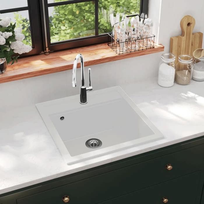 Évier de cuisine en granit - VIDAXL - Seul lavabo - Blanc - Résistant à la chaleur et aux rayures