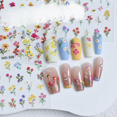 Spring Flower Nail Art Sticker New Year Embossed Three-dimensional Daisy Small Wild Flowers Small Fresh Colorful Flower Stickers