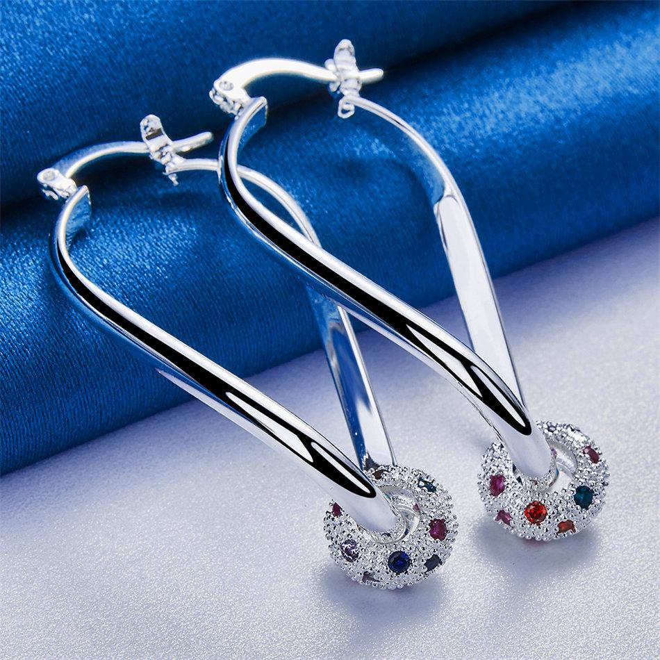 1 pair of 925 sterling silver 45mm exquisite colorful zircon beaded earrings fashion women's party jewelry gift accessories