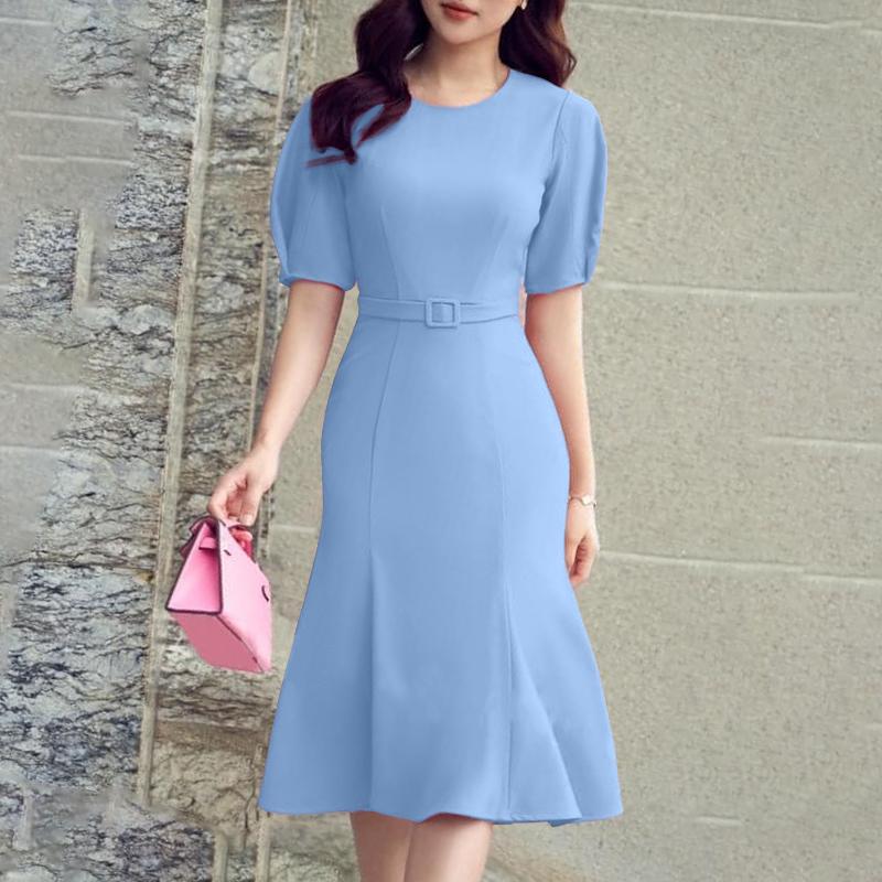 

ZANZEA Женское повседневное элегантное платье с круглым вырезом, коротким рукавом и юбкой «рыбий хвост» 5XL