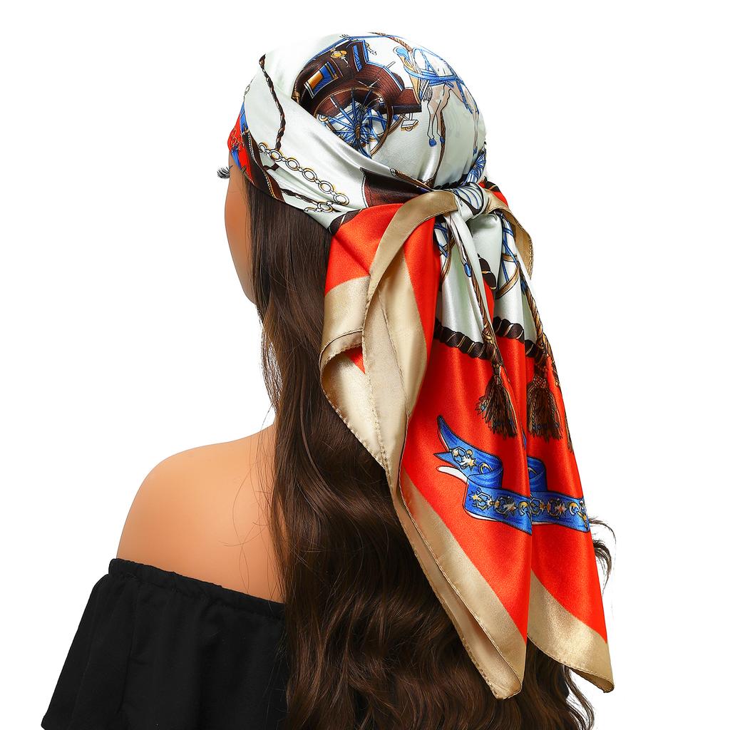Silk Scarves Women Luxury Brand Summer Fashion Designer Head/Hair Scarf 90*90cm Hijab Bandana Cheveux Foulard Femme 90X90CM
