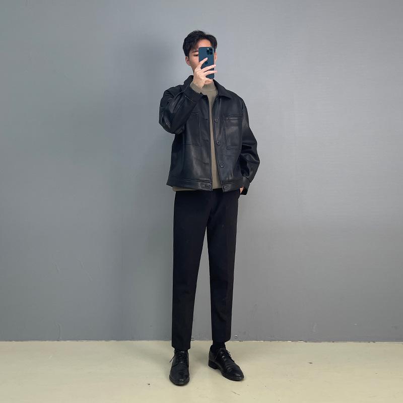 Men's Retro PU Leather Motorcycle Jacket - Korean Style Lapel, Casual Loose Fit for Spring and Autumn