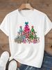 (Asian Size)sweet tree Tee Top festival  Merry Christmas New Year Holiday Women Print Lady Short Sleeve Fashion Graphic T-shirts