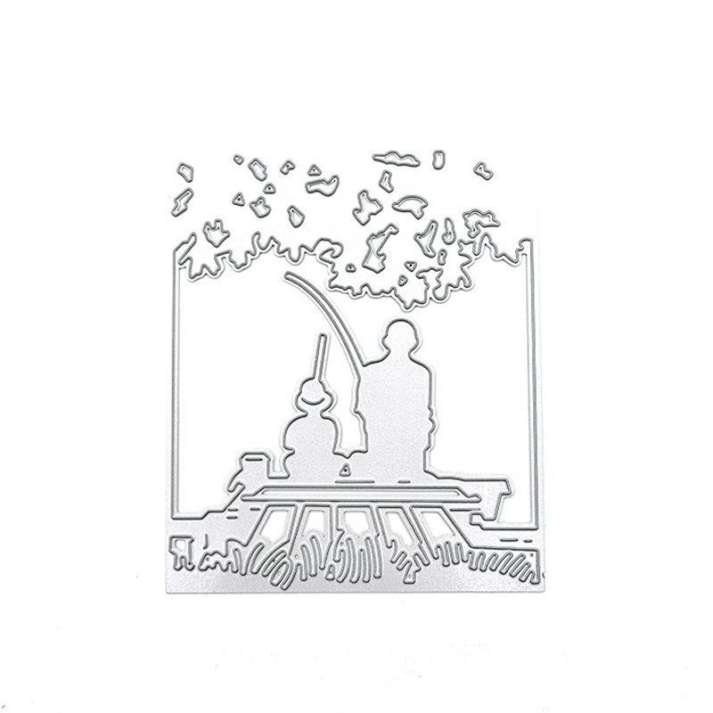 

Металлические штампы Отец и сын ловили рыбу на берегу Вырезать своими руками Скрапбукинг Бумага Ремесло Тиснение Нож Форма Лезвие Штамп серебряный