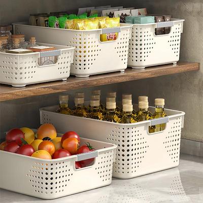 Stackable Ventilated Plastic Storage Baskets Multi Size Handled Organizer for Kitchen Bathroom Pantry