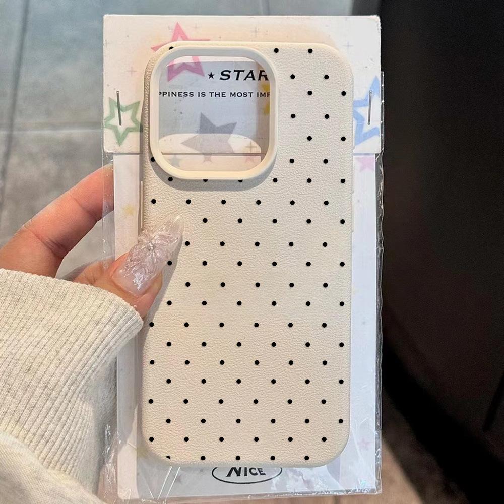 Applicable to iPhone17 ProMax full screen polka dot leather pattern mobile phone protective case 17/16 large hole 14 simple hair