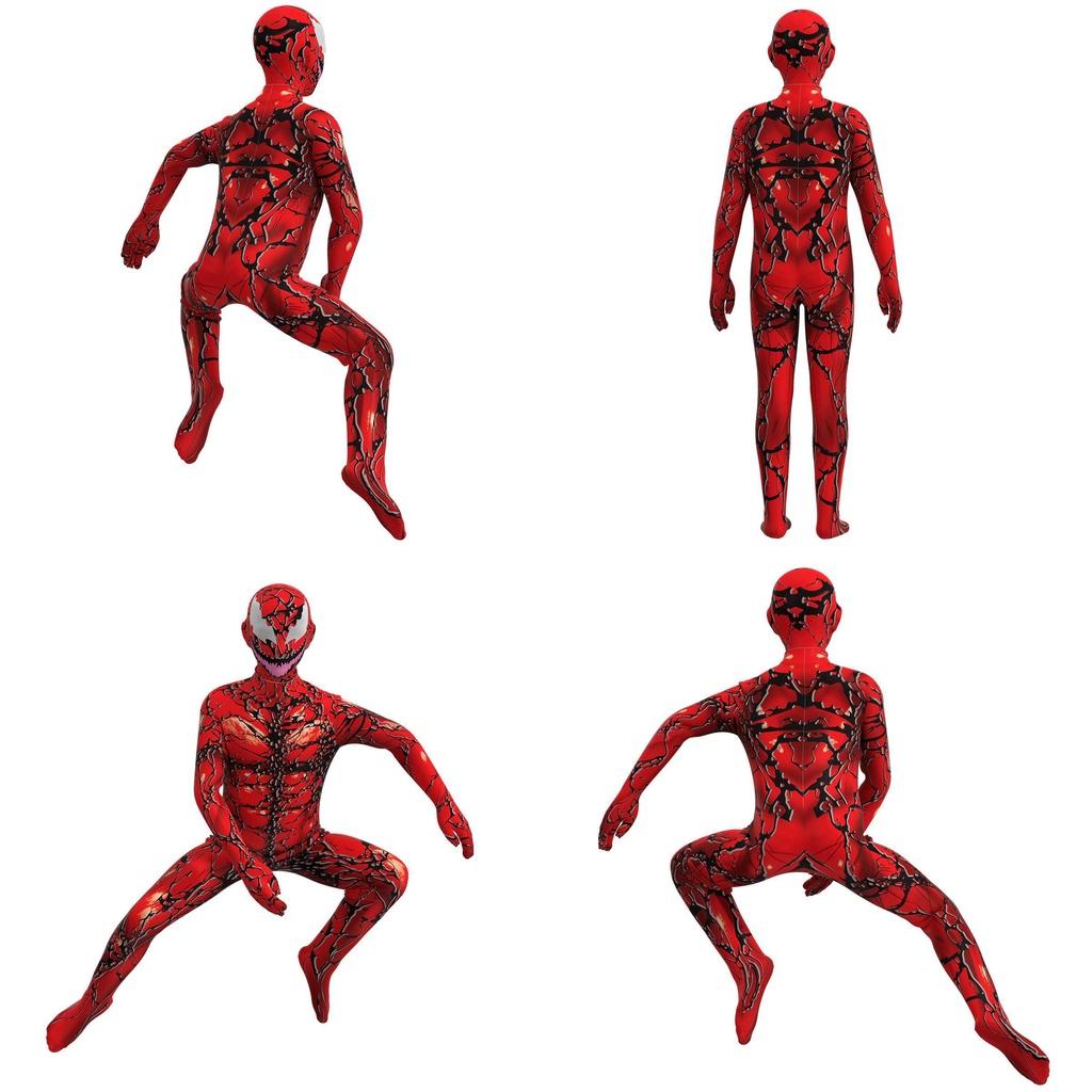 Atemberaubender Kinder Venom Carnage Jumpsuit Rot Ganzkörperkostüm Anzug Für Halloween Cos Performance