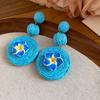 1 pair Ethnic Style Egg Flower Earrings Bohemian Style Raffia Grass Earrings  Women