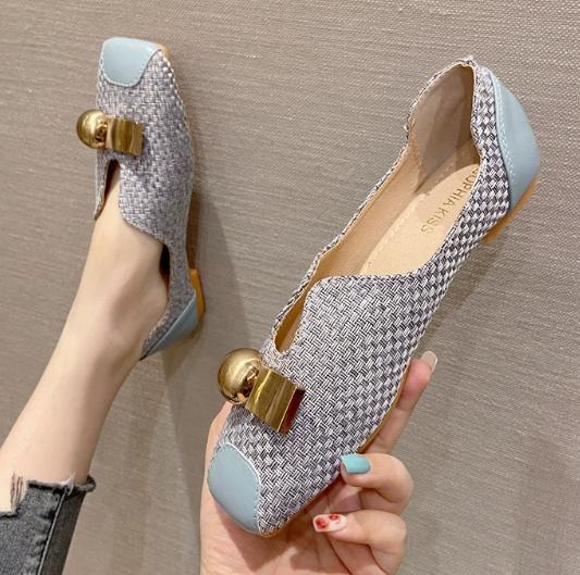 Fashion Retro square toe women's shoes large size soft bottom flat shoes spring and summer work shoes 2024