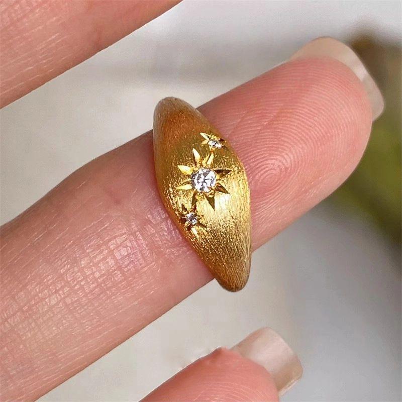 Vintage Retro Weißer Zirkon Sternen Gebürsteter Ring Für Damen Temperament Kleiner Finger Ringe Weibliche Bankett Party Schmuck Zubehör