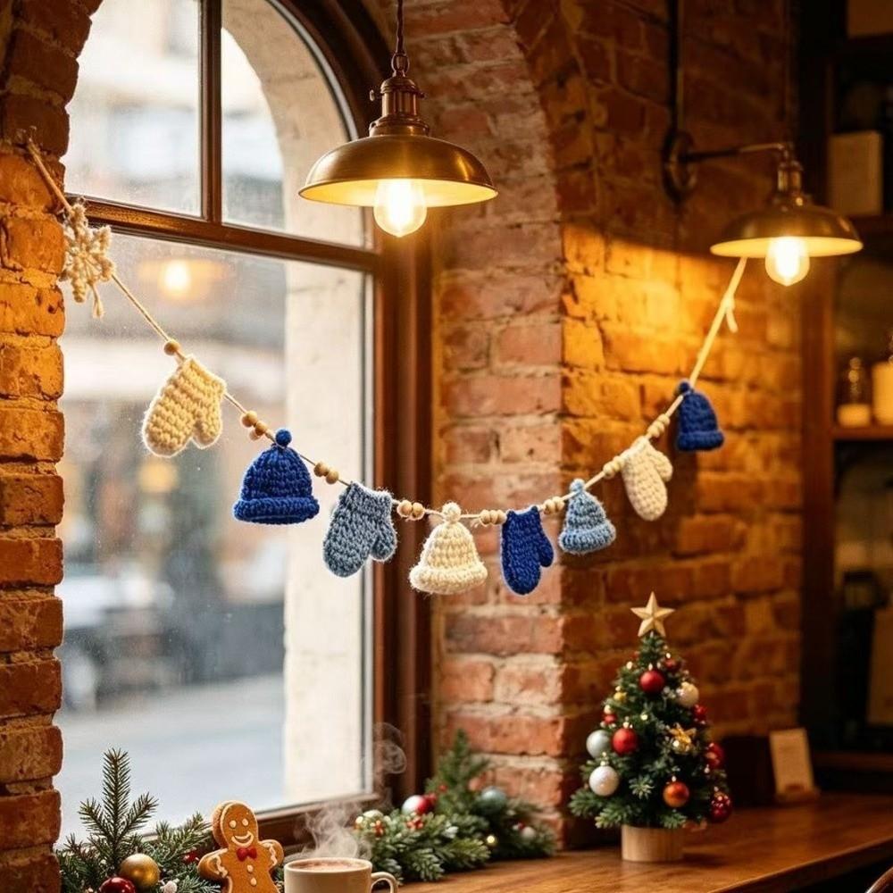 Knitted Christmas Garland Bunting Non-Woven Fabric Holiday Banner Crochet Garland Holiday Decor