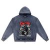 DTG print Knitted Denim Zip-Up Hoodie Streetwear Graphic Brother Print Zipper Hoodies  
