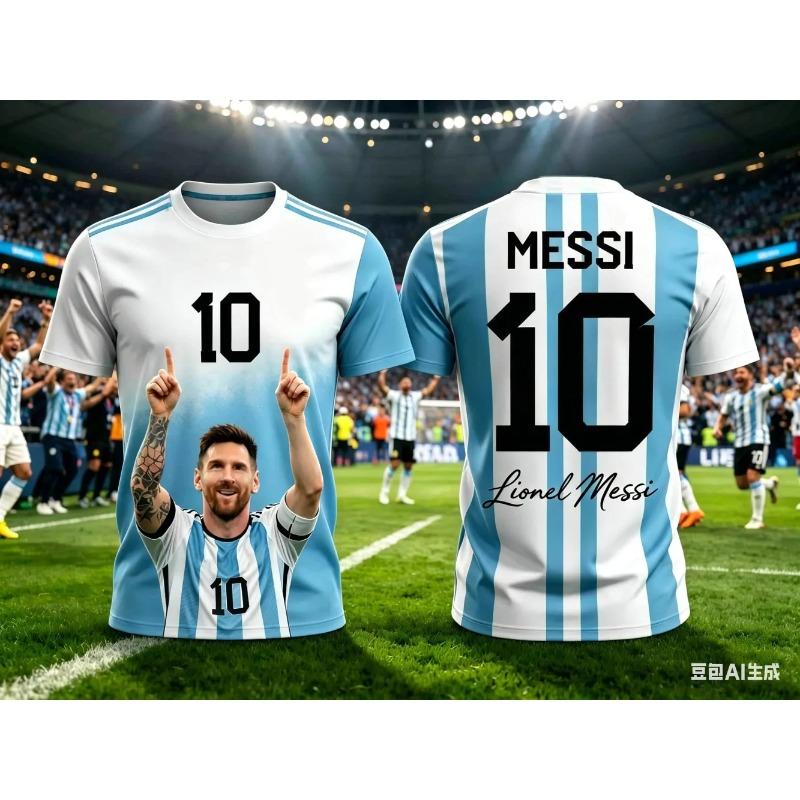 MDHAO xin nan zhuang  3D txu Messi Stijl Zomer 3D Printbare Kinderkleding Voetbalshirt T-shirt Los en Comfortabel Geschikt voor Sportkleding S