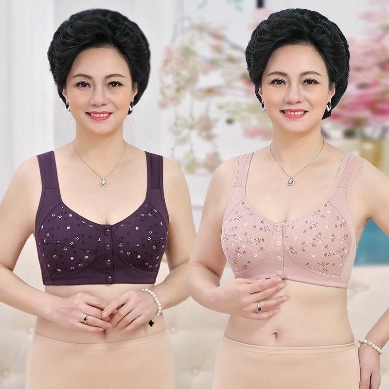Women Front Button Bra Thin Cotton Lining 36-46 Plus Size Bras Butang Depan Top Underwear Lingerie for Elderly Old Woman