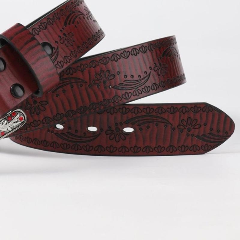 Shimmering PU Waist Belt with Carved Floral Buckle for Girls Jeans Skirt Decor
