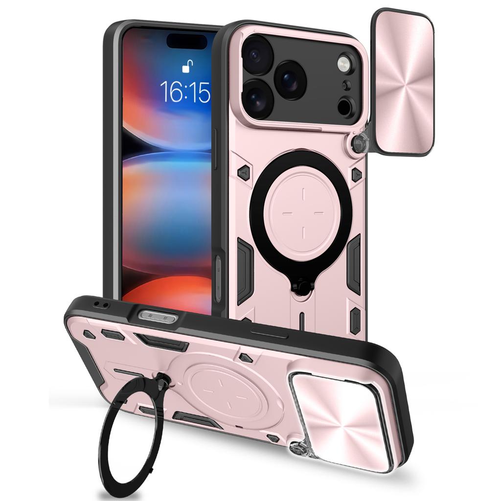 For iPhone 17 Pro Max Case TPU + PC Phone Cover with Kickstand , Slide Lens Window