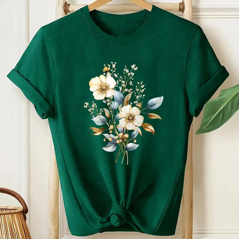 Dámské letní tričko Retro móda Trička s krátkým rukávem Ležérní topy s potiskem slunečnic