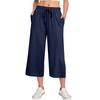Pantaloni da donna a vita alta con nodo regolabile, fluidi in cotone e lino, gamba larga