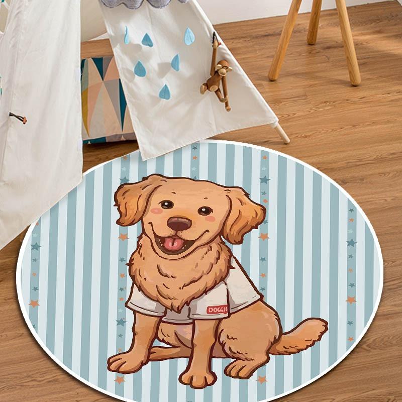 Cartoon Dog Round Carpet Living Room Circle Floor Mat Non Slip Bedroom Bathroom Doormat Washable Home Hallway Area Decor Rug