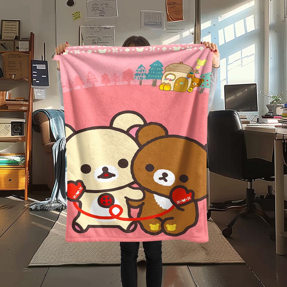 1PC Rilakkuma Print Flannel Blanket, High quality All Seasons, Home Decor, Warmth and Comfort, Perfect for Christmas Gifts
