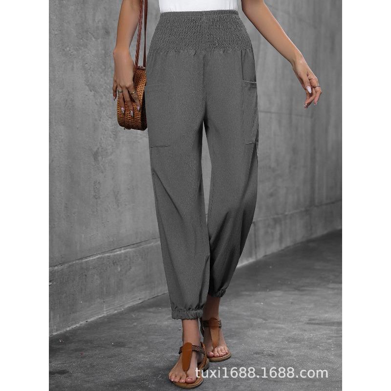 YYFS Women's Fashion Casual Solid Color Print High Waist Trousers Pants & Capris