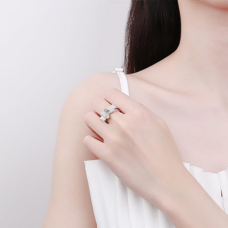 Versatile Japanese & Korean Sparkling Zircon Flower Open Ring Bracelet