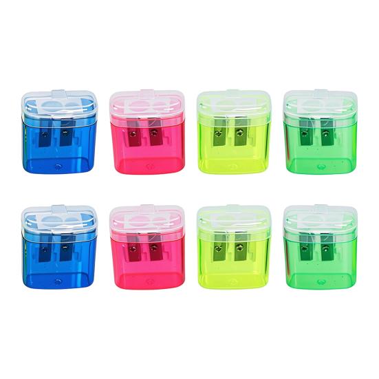 Dual-Hole Pencil Sharpener 4 Color Transparent Plastic Sharpener for Standard Jumbo Pencils Kid-Friendly Portable Pencil Sharpener with Cover