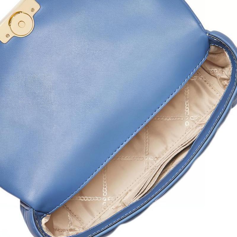 Michael Kors MK Tribeca Plaid Striped Quilted Chain Solid Color Lambskin Pillow Bag Women Handbags Light-Blue 30R4G2RL5L-457