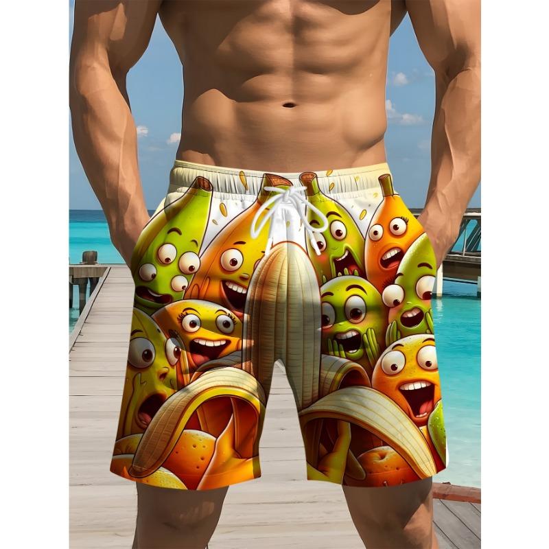 

Summer cute cartoon expression banana print men s beach shorts drawstring design S