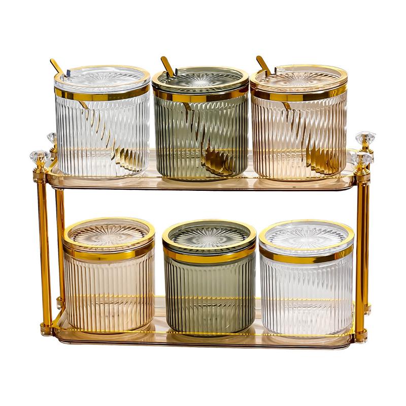 Creative Transparent Gold-plated Striped Spice Jar Spice Salt Sugar Jar with Lid Multifunctional Storage Box Storage Container