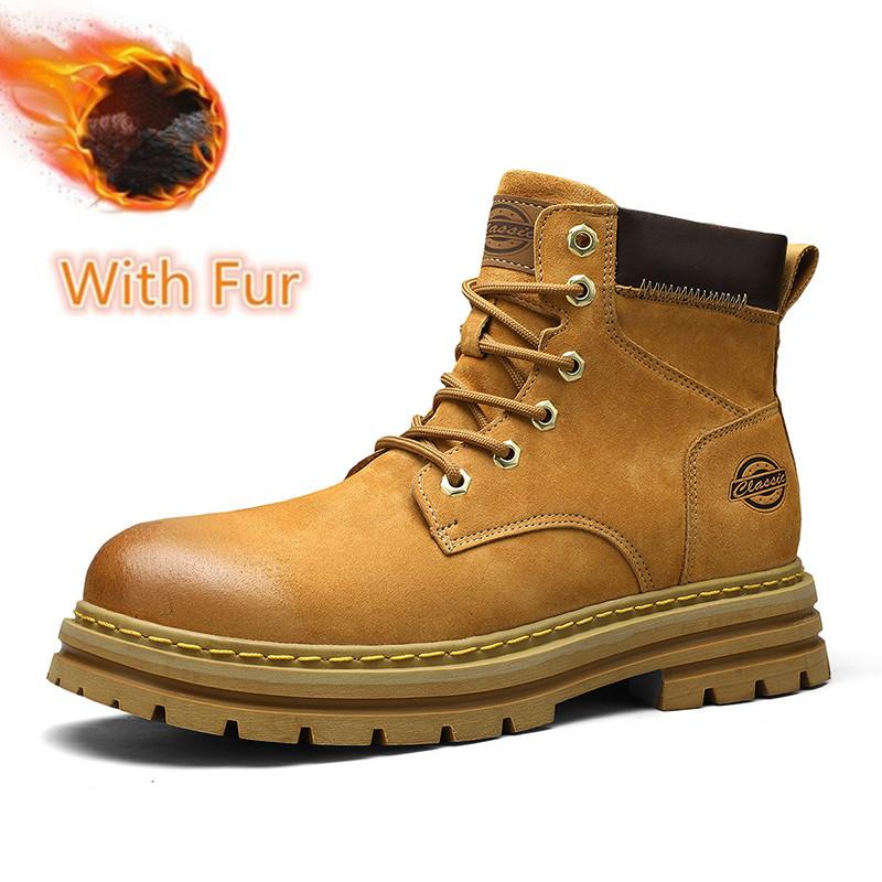 New Men Shoes Men's Boots High Top Fashion Motorcycle Leather Shoes Outdoor Leisure Comfortable Boots Male Lace-Up Basic Boots