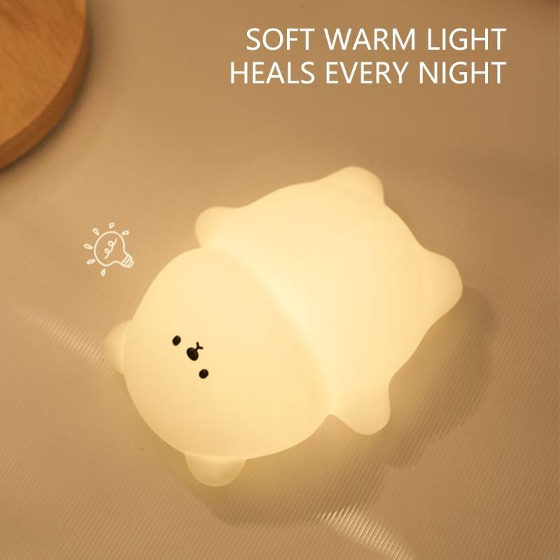 Rechargeable Bear Silicone Night Lights Touch Control Dimmable LED Bedside Lamp Silicone Texture for Kids Nursery Room P9YB