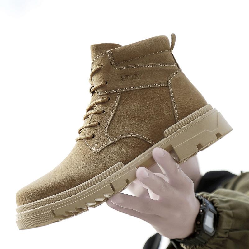 Autumn new mid-help outdoor thick-soled heightening wear-resistant shoes light luxury leather casual shoes