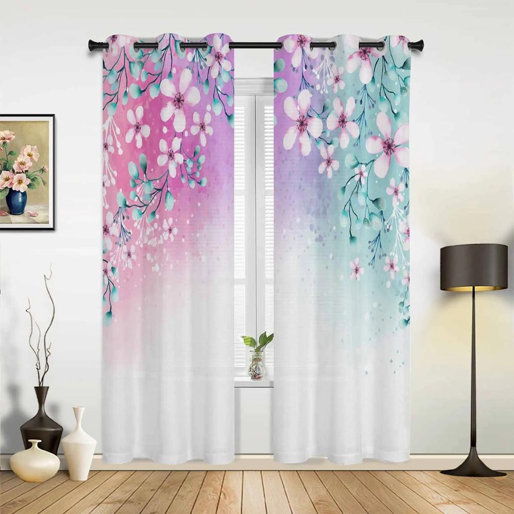 Plant Color Floral Watercolor Natural Grommet Curtains for Bedroom Living Room Home Decor Window Treatments Drapes