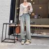 Women's High-Waist Yellow Mud Wide-Leg Jeans - Retro, Warm, Plus Velvet, Loose Fit for Autumn/Winter