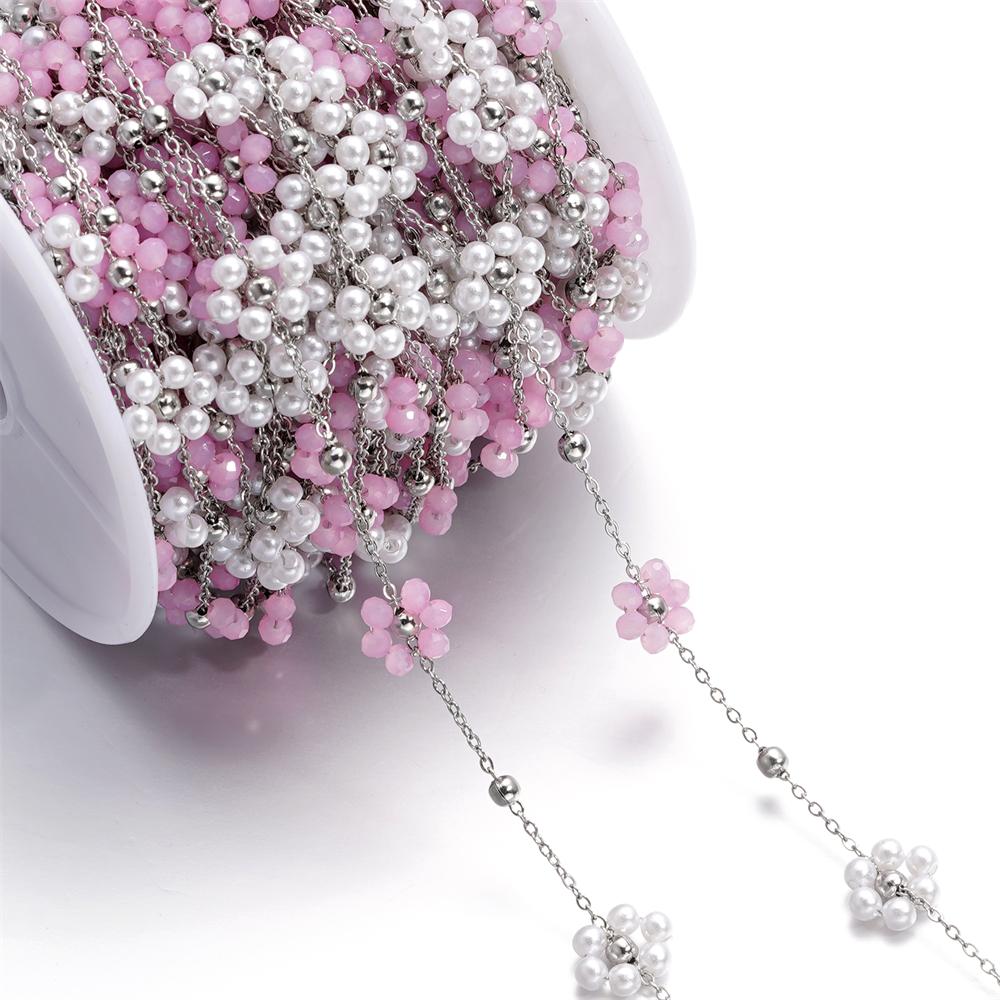 1Meter Stainless Steel Chain Flowers Pearl Beads Flat Link Chains for Necklaces Anklet Supplies DIY Jewelry Making Wholesale