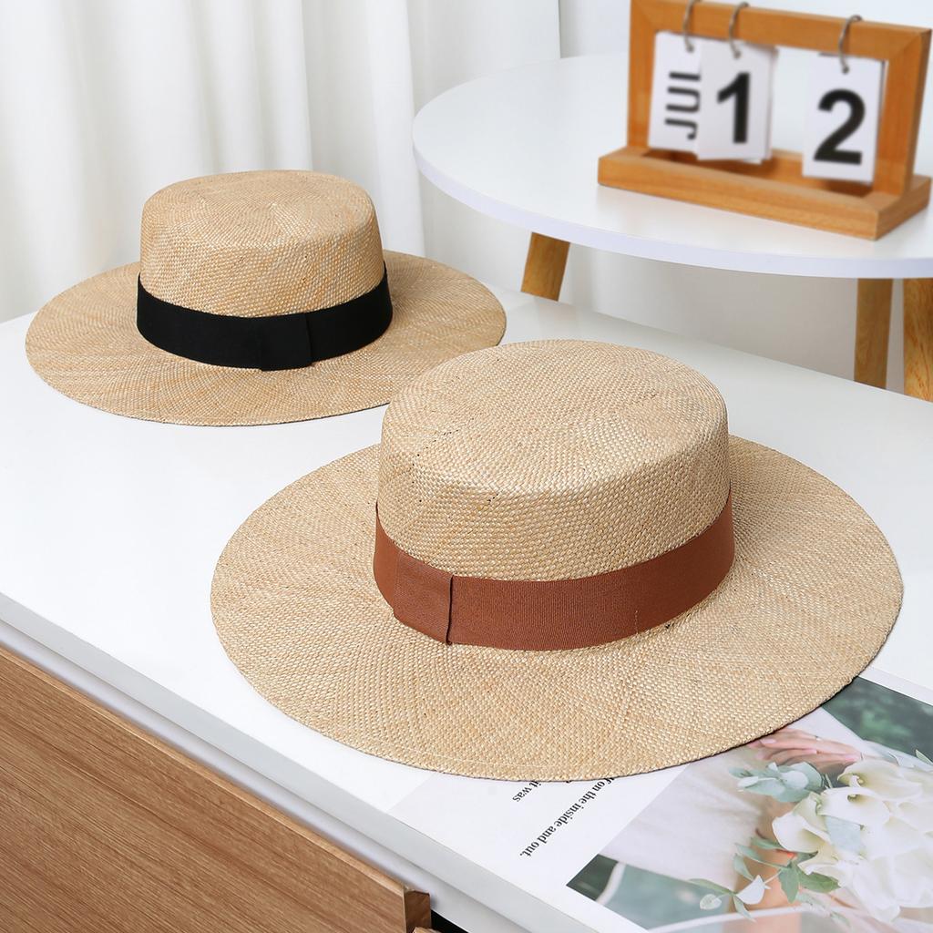 New Baocao Woven Flat Straw Hat Women's Summer Shading Sun Hat Vacation British Fashion Top Hat
