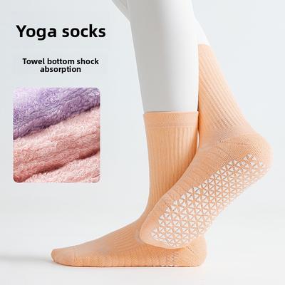 Damen Herbst Yoga Rutschfest Indoor Pilates Fitness Handtuch Unterseite Stoßdämpfend Schweißableitend Tube Baumwollsocken