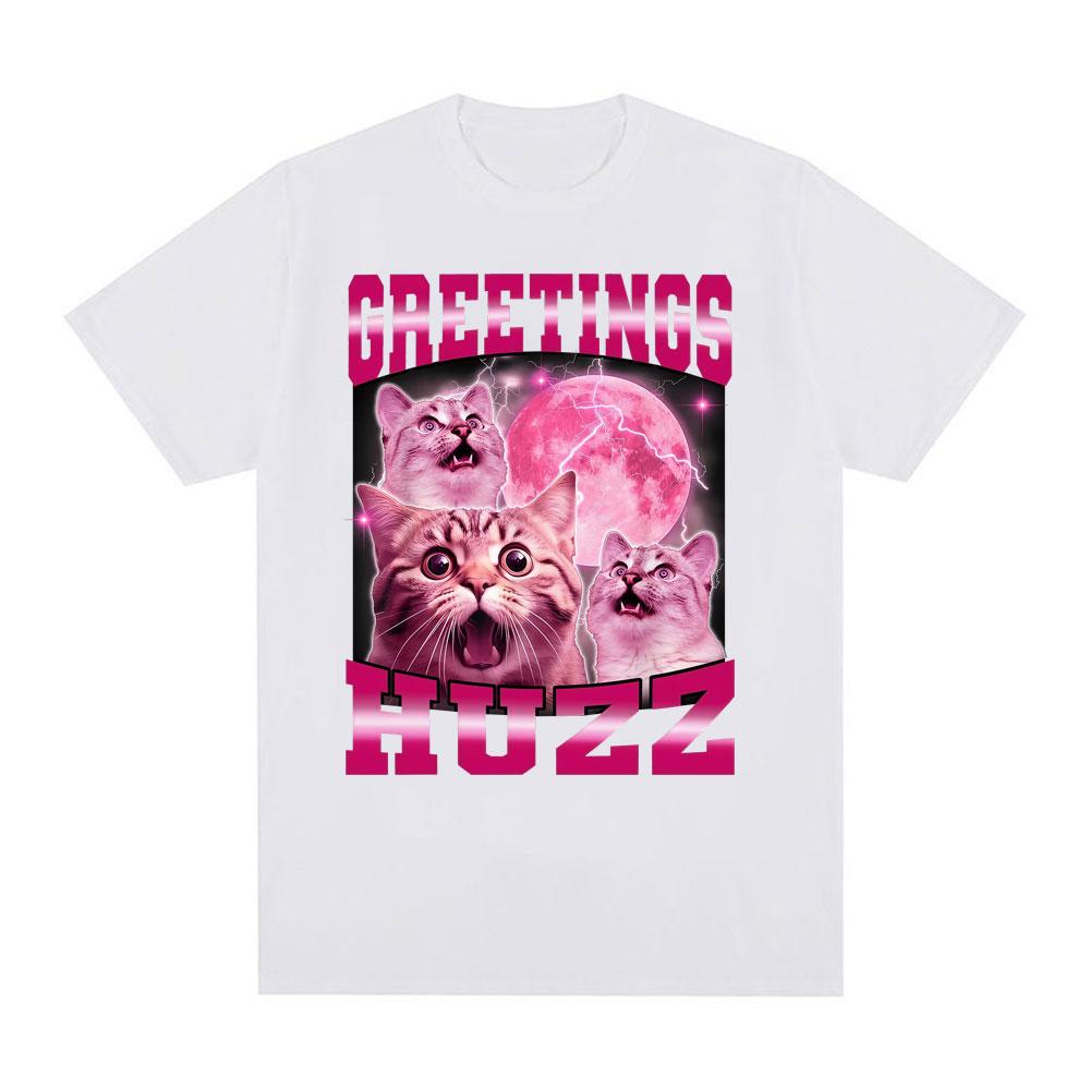 Greetings Huzz Funny Cat Gen Z Gen Alpha Slang Shirt Unisex Fashion Retro Short Sleeve Tshirts CasualTshirt