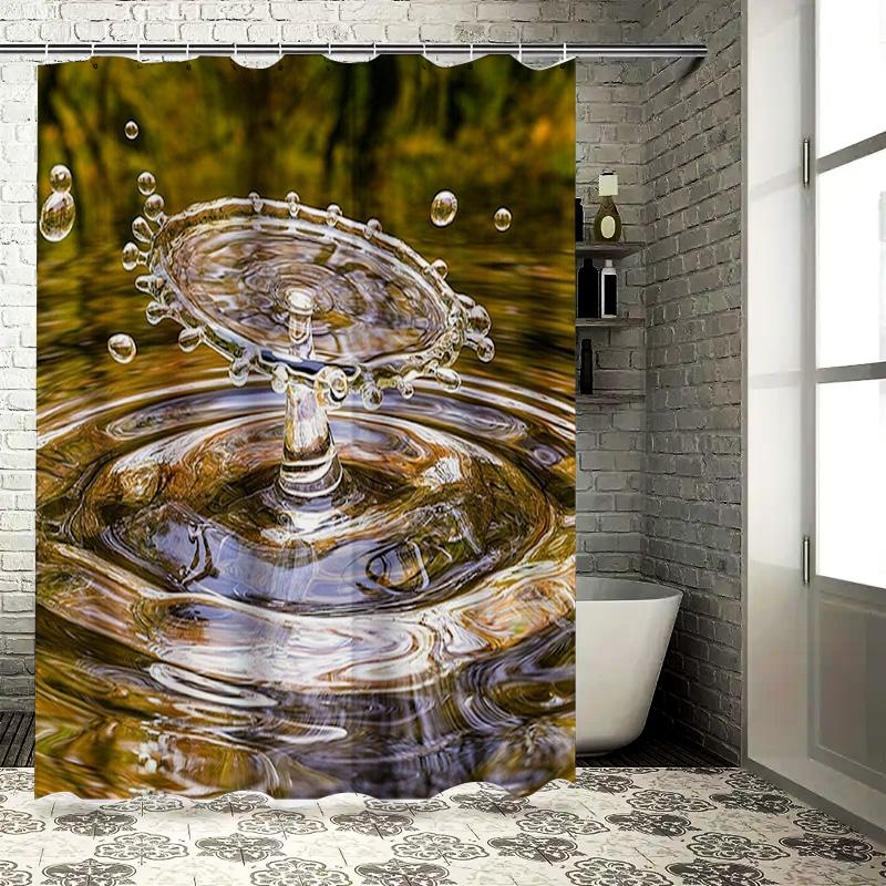 

3D Waterproof Shower Curtain Modern Water Splash Design for Bathrooms Decor Customized Size Available (Brown Gold) 90x180cm